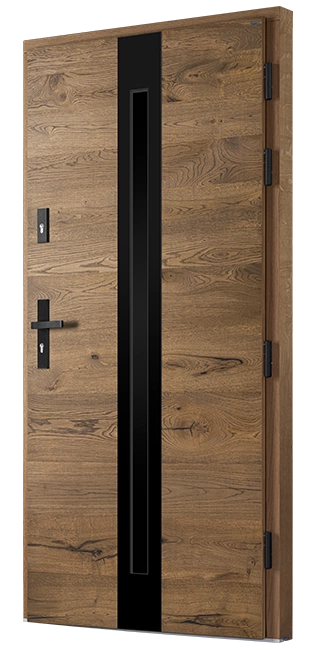 Nowoczesne drzwi zewnętrzne drewniane Doorsy Matrix o grubości 100 mm z przeszkleniem