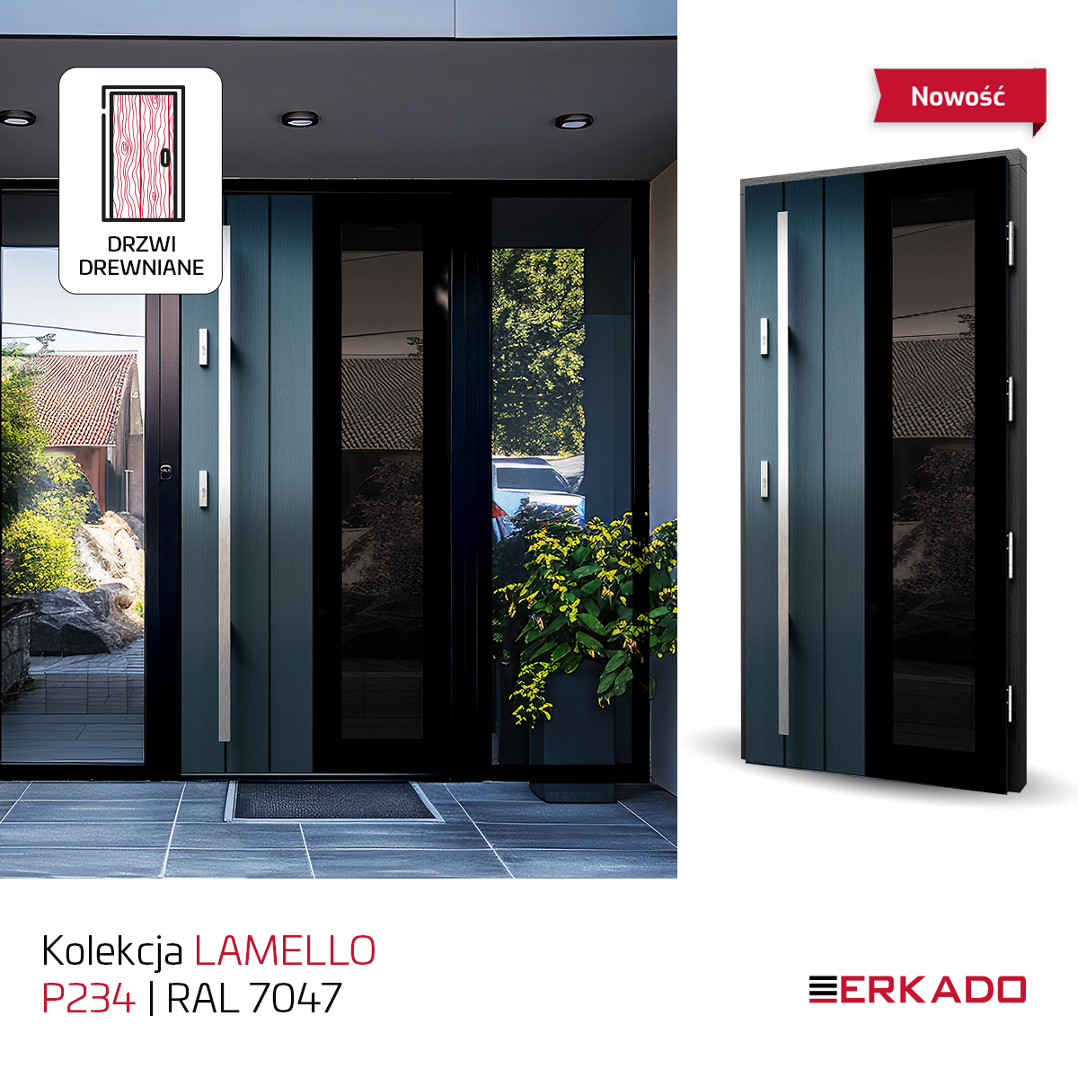 Realizacja drzwi Erkado Lamello na budynku