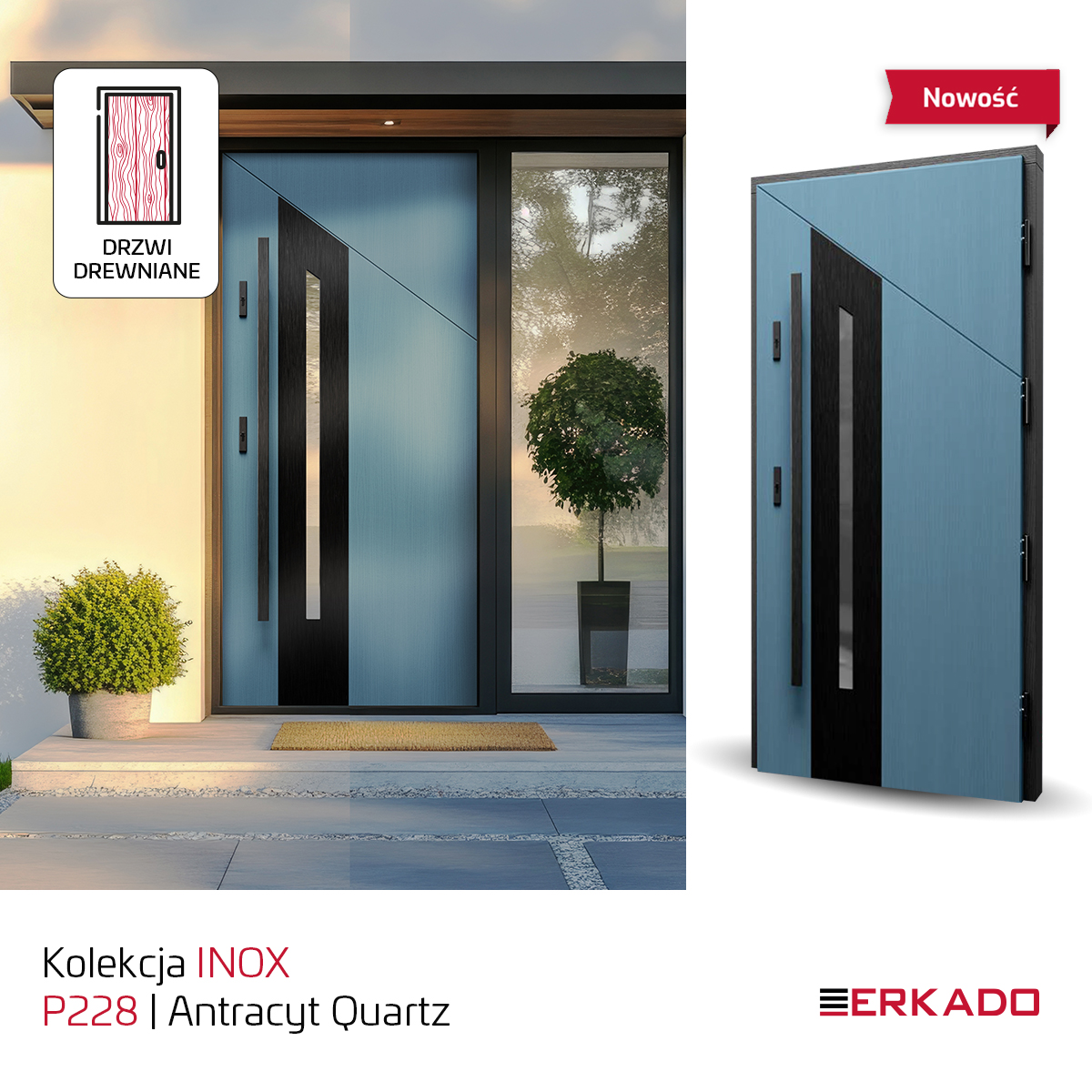 Detal drzwi Erkado Inox i pochwytu