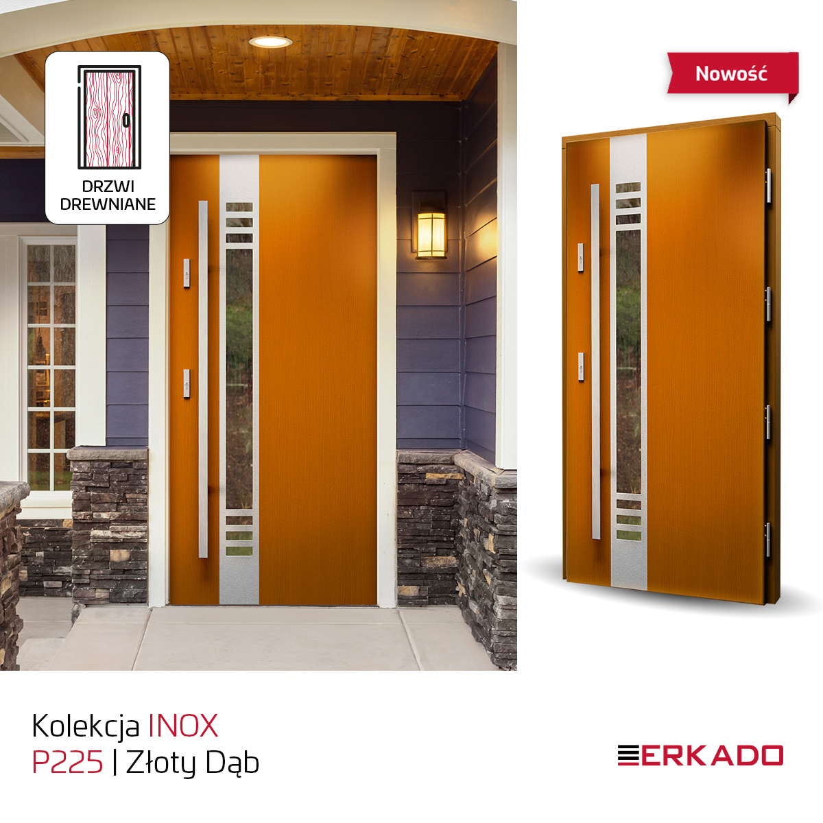Nowoczesne drzwi Erkado Inox z pionowymi naświetlami